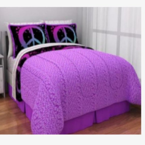 Peace Sign 11pc Comforter Queen bed in a bag/Curtain set🆕FAST📦🏃🏻💨⚡ - Picture 3 of 13